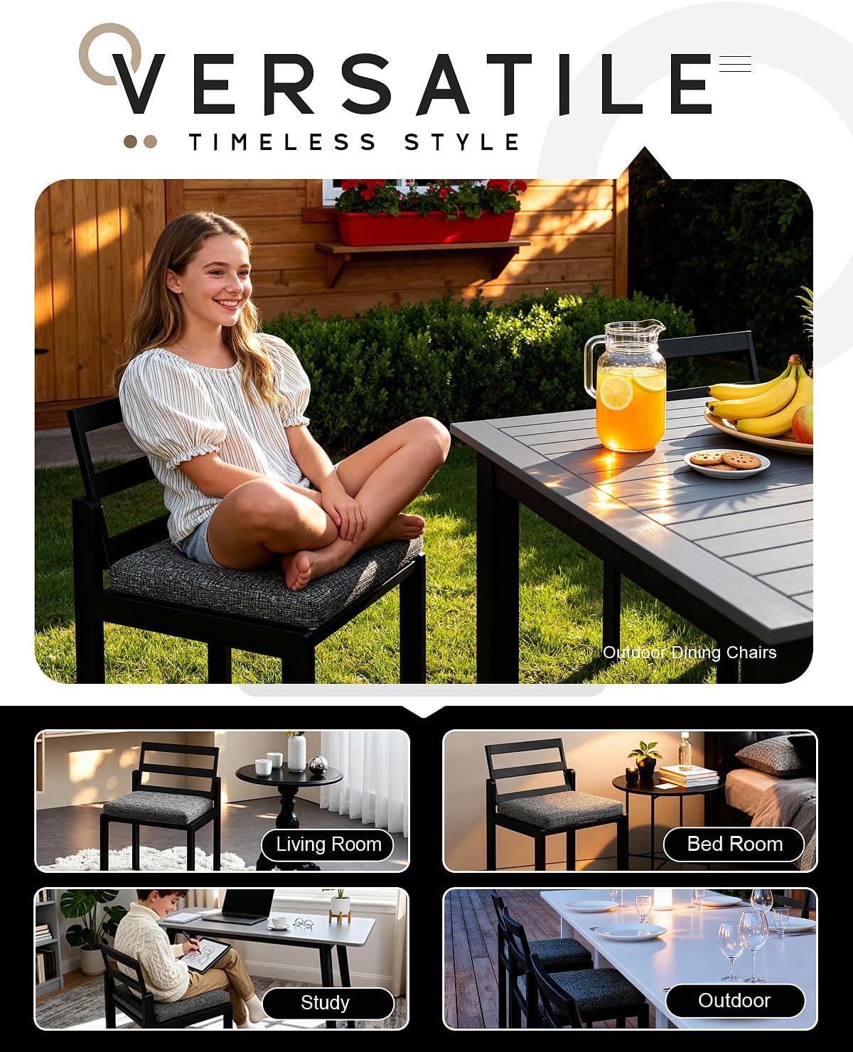 Patio Dining Chairs Set of 2, 420lbs Heavy Duty Outdoor Metal Chairs with Removable Cushions, 105° Ergonomic Back, Weather & Rust Resistant Furniture for Deck, Garden, Porch, Black