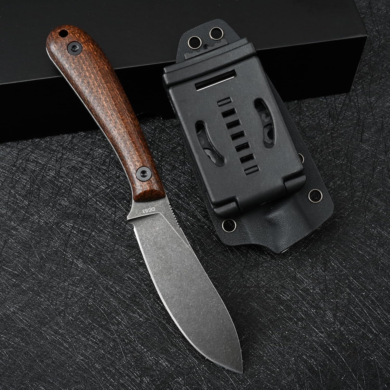 Knives DC53 Steel Tactical Fixed Blade Knife Micarta Handle with kydex sheath for Men EDC Outdoor Camping Survival Hunting (Black+Micarta)