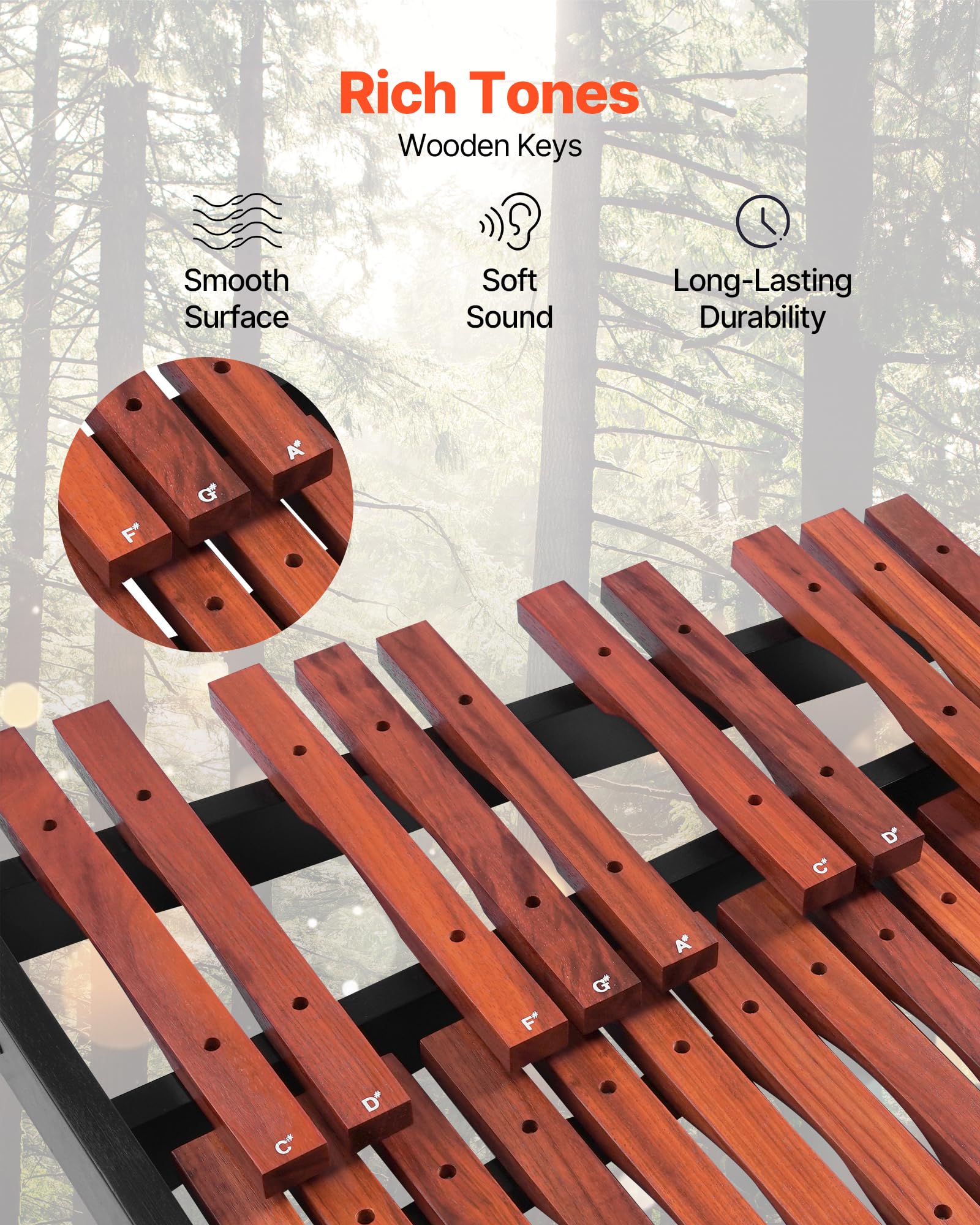 VEVOR Glockenspiel Diatonico Xilofono, 37 Note, Strumento a Percussione Professionale in Legno, con Supporto Regolabile in Altezza 4 Bacchette, Borsa per Trasporto, per Insegnamento Musicale