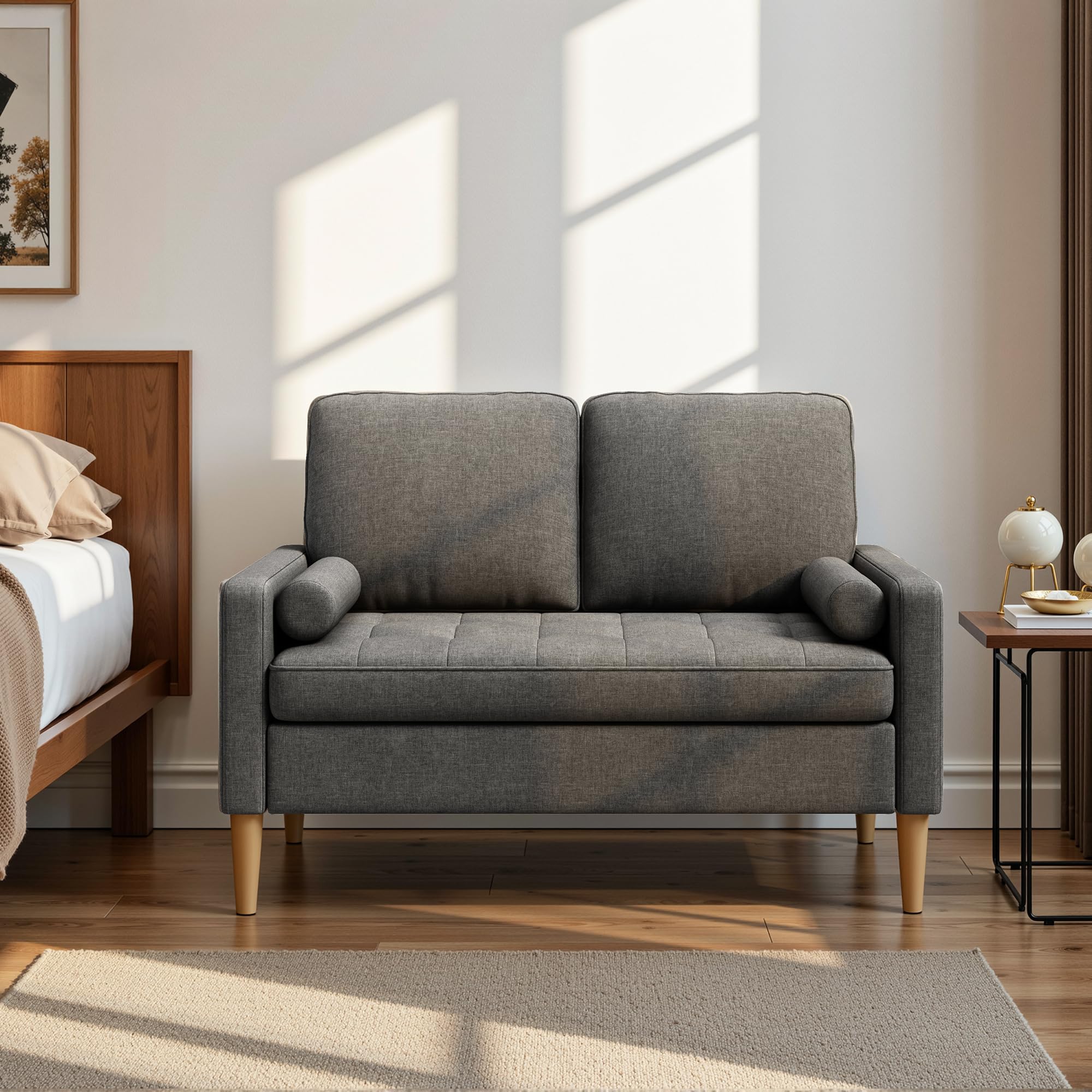 Divano a 2 Posti 121x76x87 cm con Braccioli, Grigio scuro