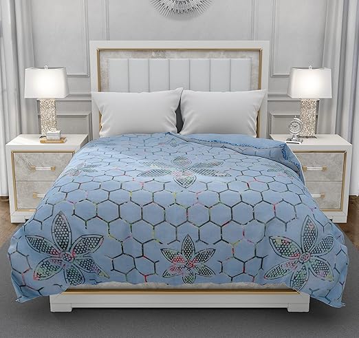 SPANGLE Microfiber Warm Soft Luxurios Blue 480 GSM Double Blanket