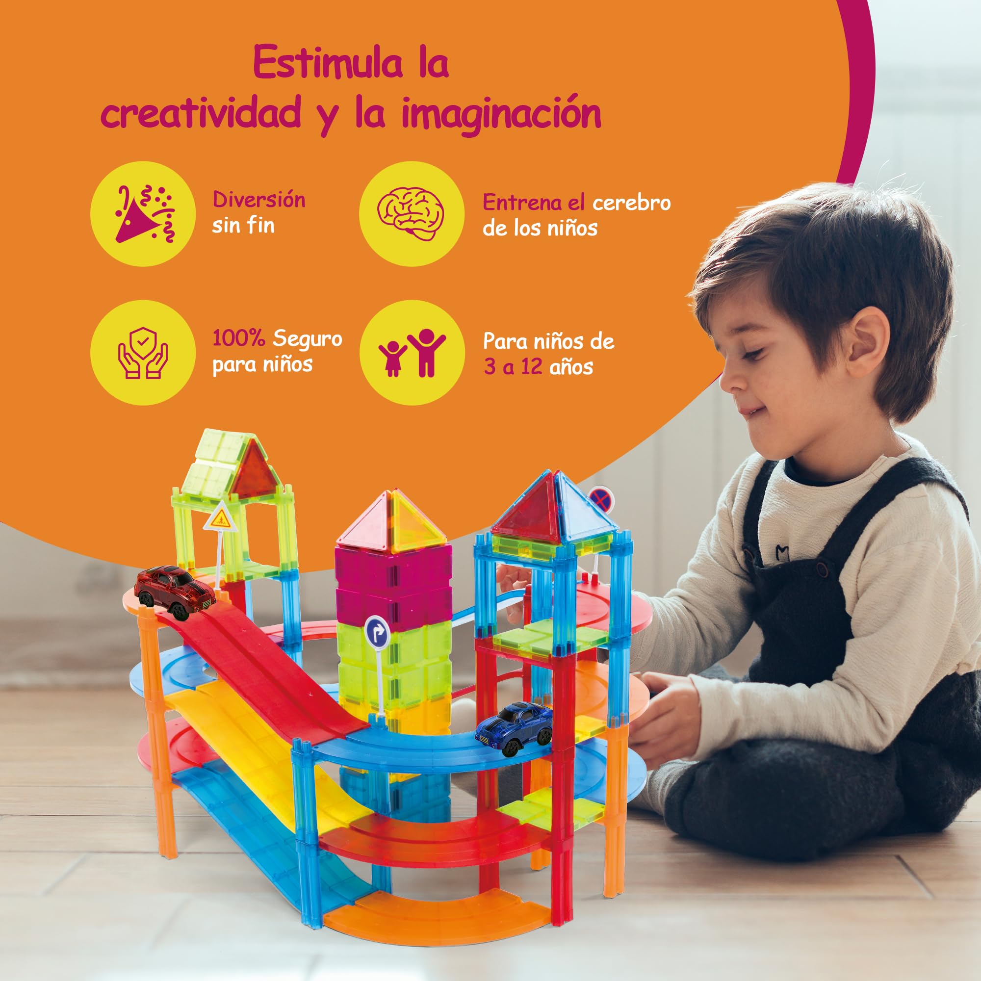 Olvy Juego de 126 Bloques magnéticos Montessori para niños - Juego de construcción magnética a Partir de 3 años - Ladrillos Luminosos y Azulejos magnéticos