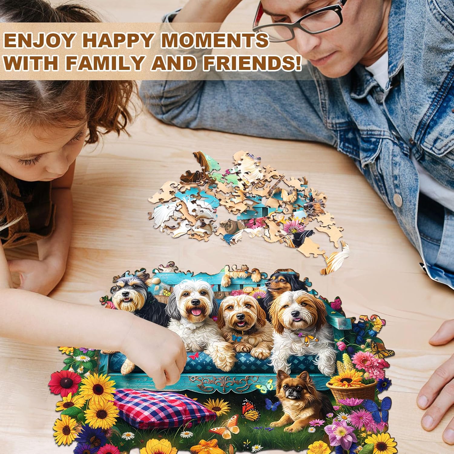 Wooden Puzzles for Adults, Garden Puppy Puzzle, Challenging Wooden Jigsaw Puzzle, Wood Adults Puzzles Birthday for Women Men (L-13.4 x 12.2in 275 Piece)