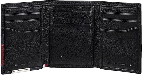 Vista 13 de Tommy Hilfiger - Cartera para hombre, triple pliegue, delgada, incluye ventana de identificación y tarjetero para tarjetas de crédito Negro