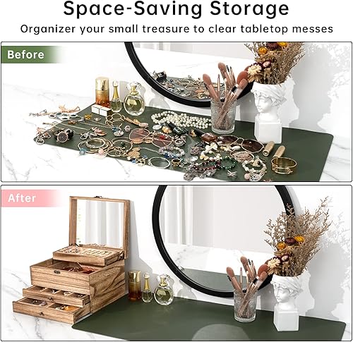 Miniatura 8 de Emfogo Joyero para mujer caja organizadora de joyas grande de 4 capas regalos de Navidad para mujeres cajas de joyería de madera rústica y