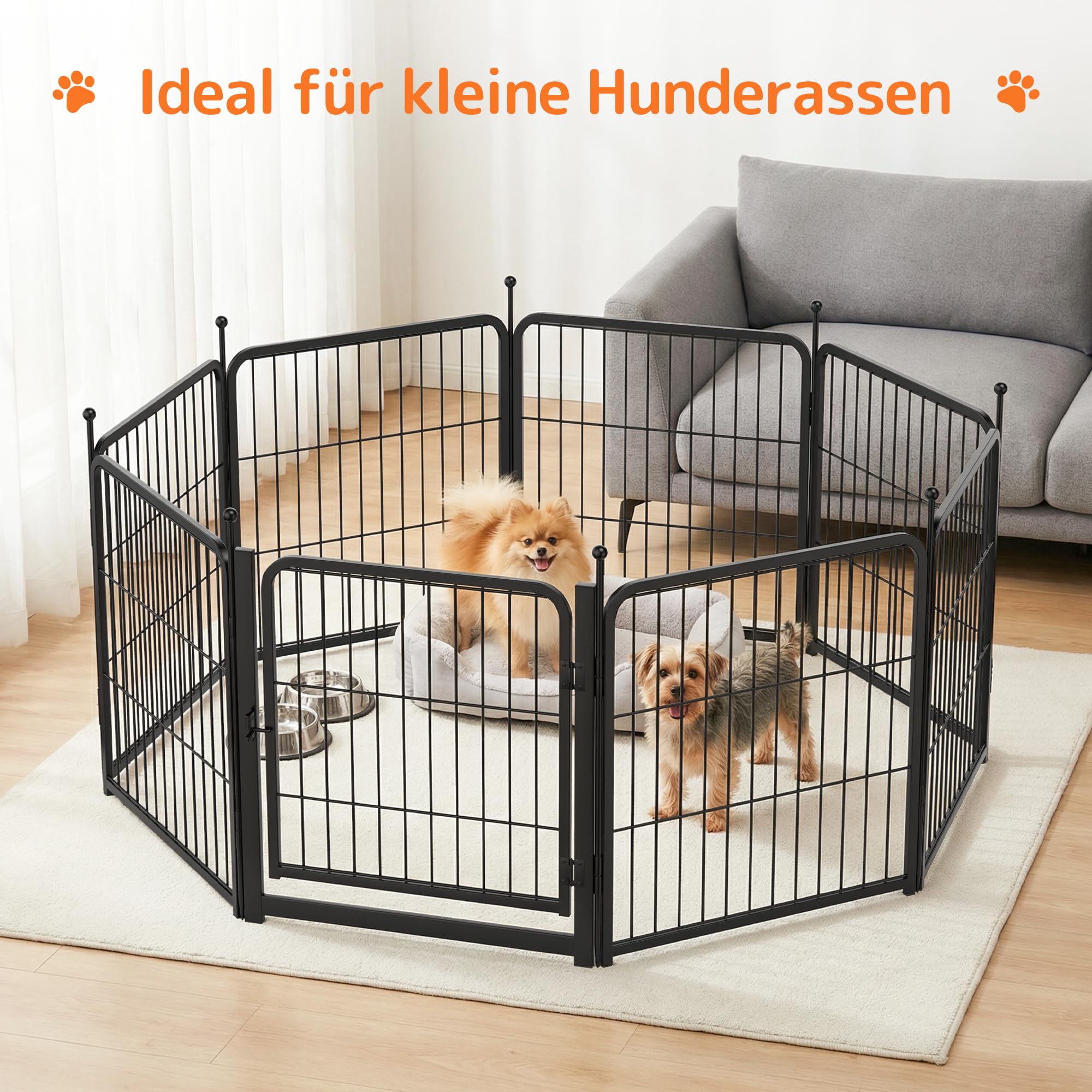 Frost IX Welpenauslauf 60cm Hoch, 8-teilig Faltbar Hundelaufstal mit Tür - Freilaufgehege für Welpen, Katzen & Kleintiere, Werkzeugloser Aufbau, Tragbarer Hundezaun für Indoor, Garten & Camping