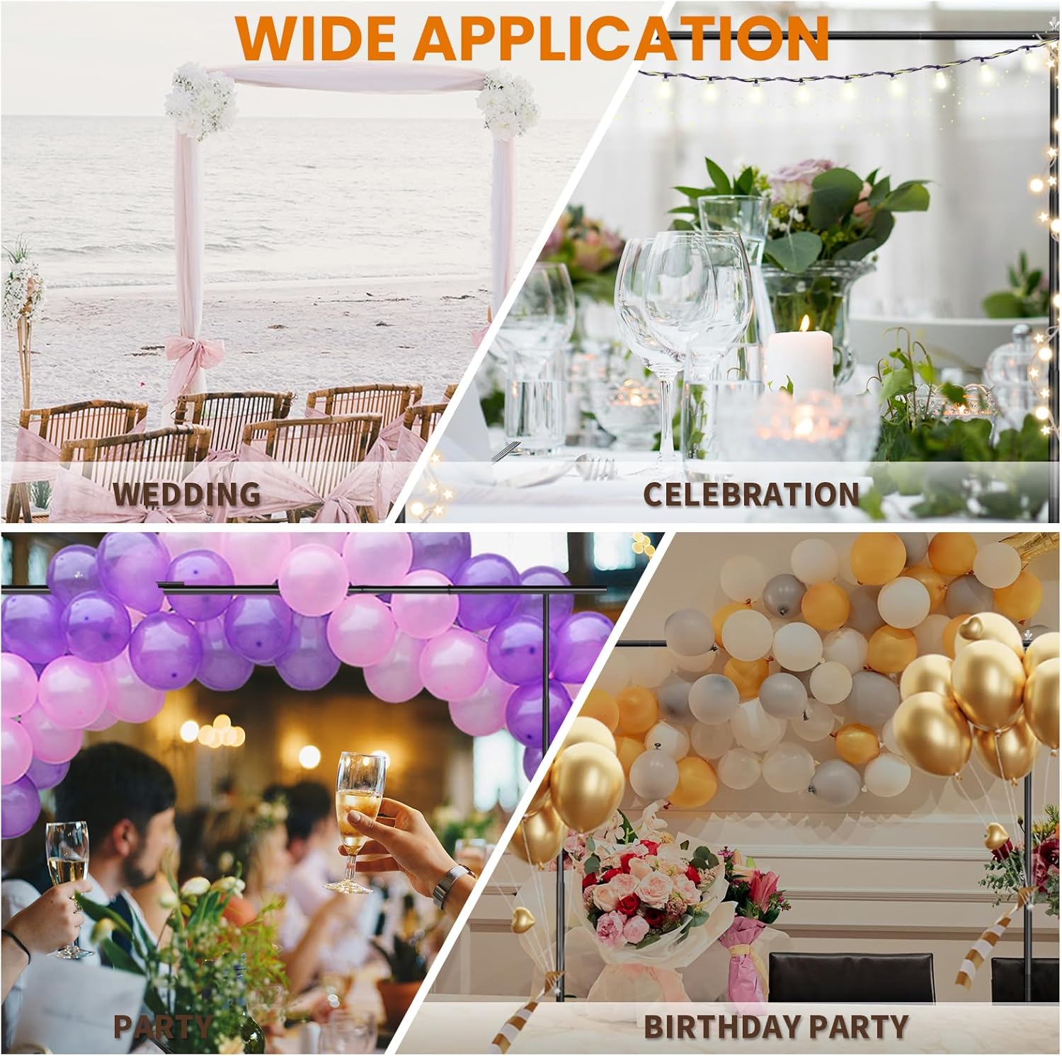 Backdrop Stand 10x8.5ft(WxH) Adjustable Backdrop Support Ground Kit with 6 Backdrop Clamps, Photography Photo Shoot Backdrop Stand for Parties Wedding, Display