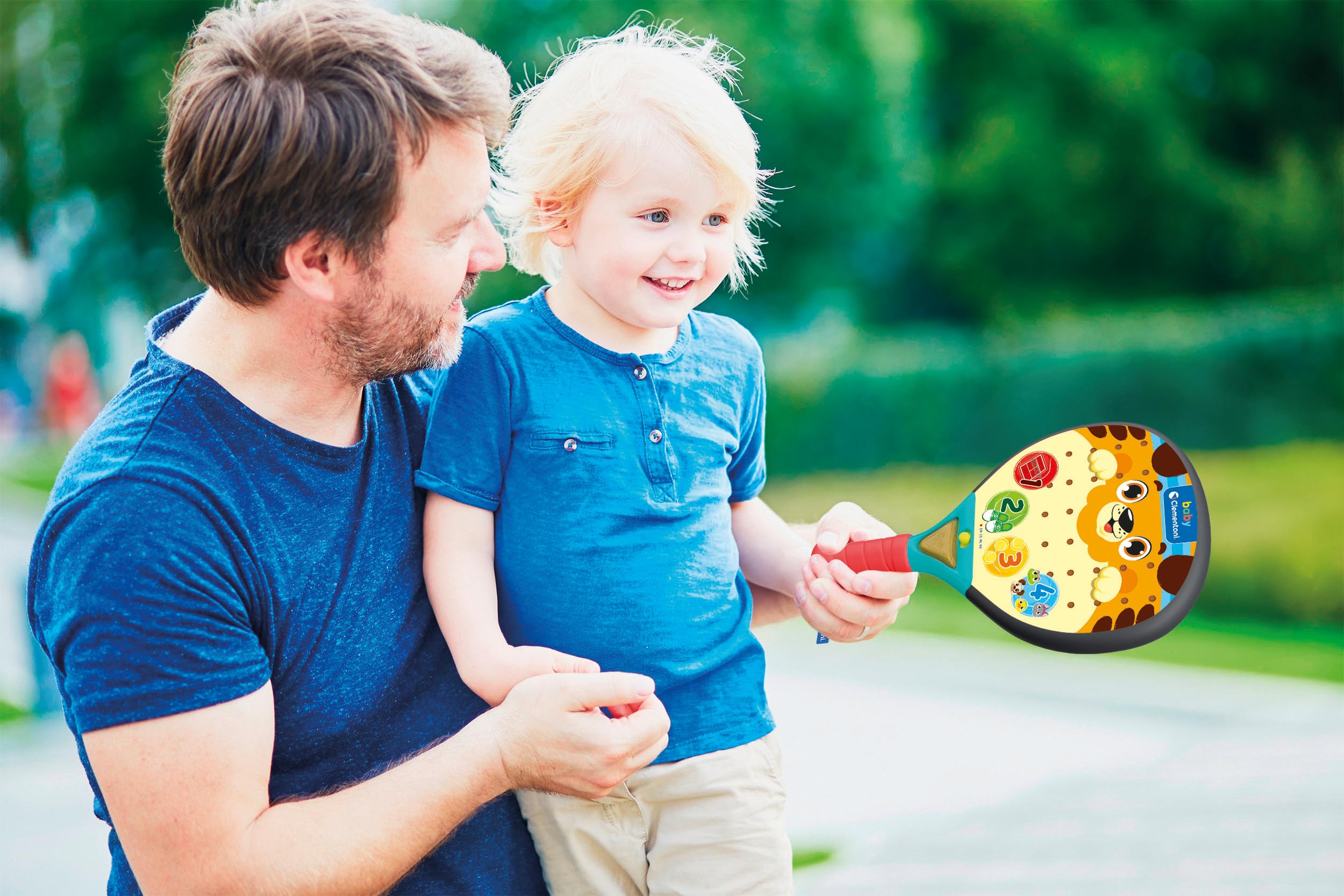 Clementoni Baby Raqueta Interactiva Baby Padel - Juguete Musical para Bebé con Luces, Sonidos y Sensor de Movimiento, Multilingüe, Niños +12 Meses