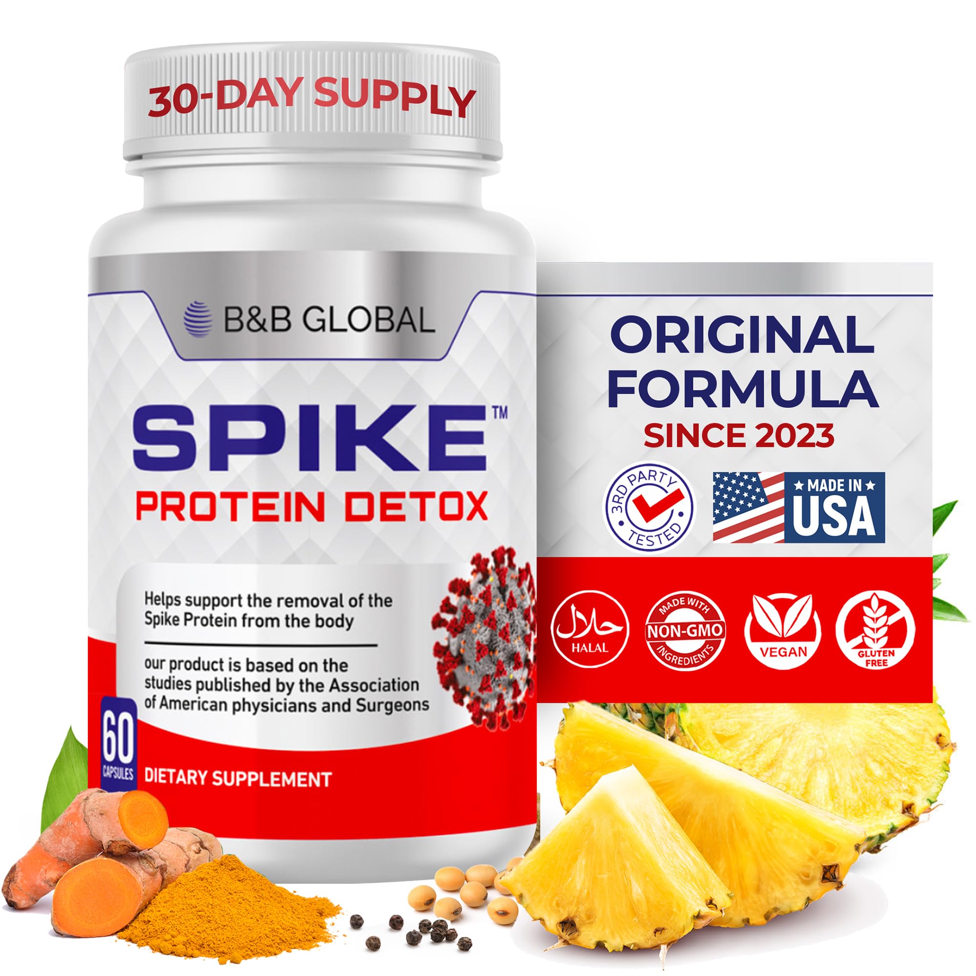 Spike Protein Detox 3-in-1 Supplement - Nattokinase 4000FU, Bromelain 500mg, Curcumin 1000mg - Unflavored Spike Support - Optimal Protein Balance for Daily Health - 60 Capsules, 30 Day Supply