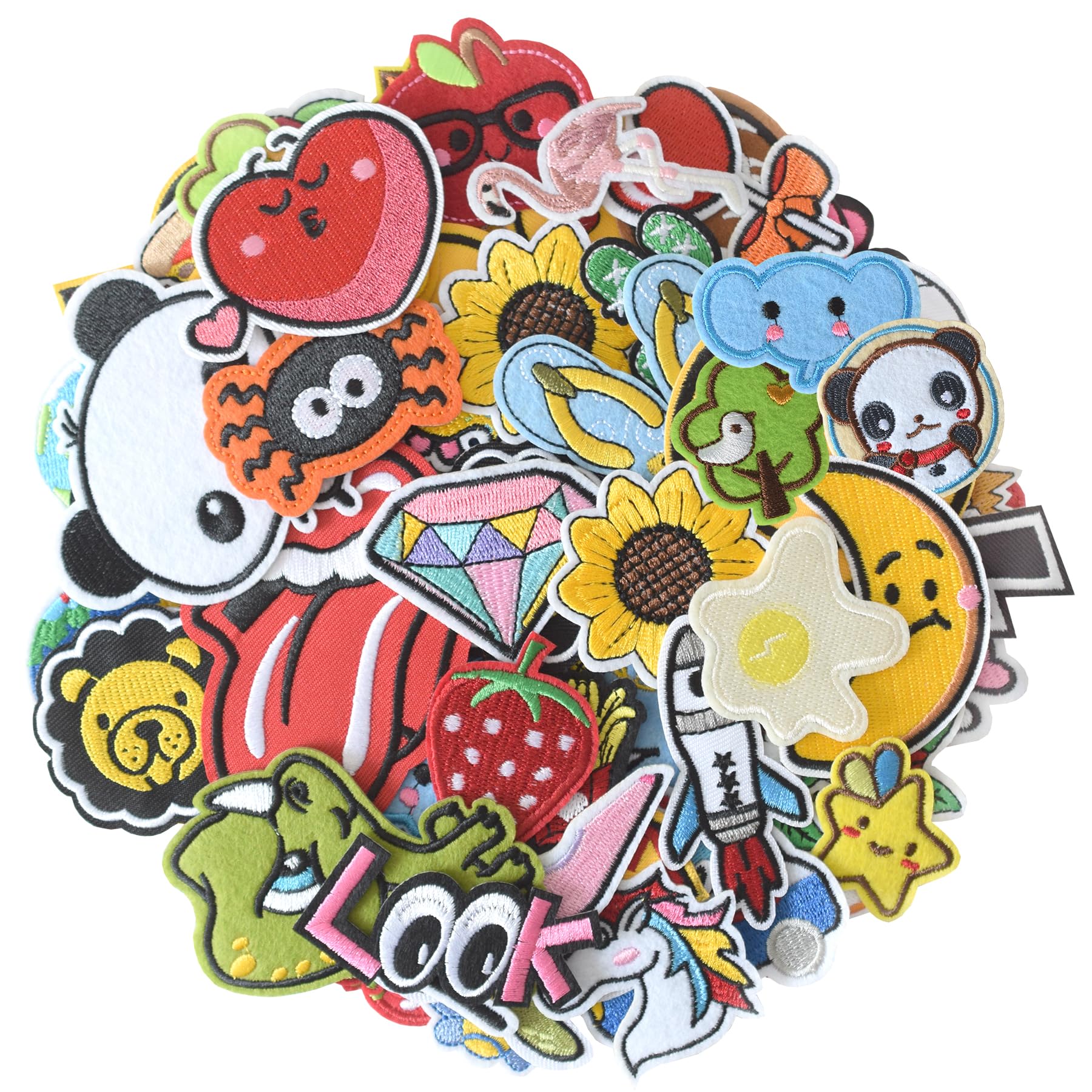 80Pcs Random Assorted Iron on Patches, Cute Sew on/Iron on Embroidered Applique Patches for Jackets, Hats, Backpacks, Jeans, DIY Accessories