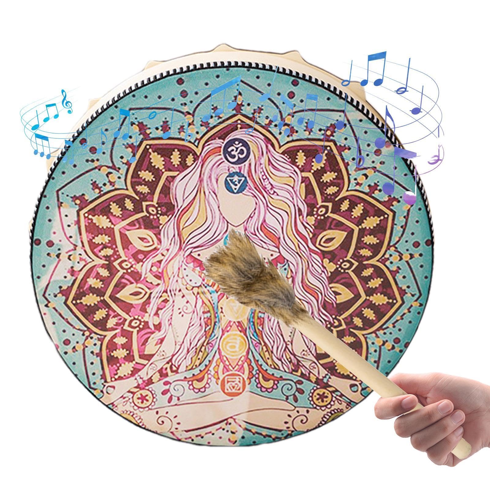 Tambor de nativos americanos, tambores de mano para adultos, Tambor de mano chamán hecho mano, Herramienta de sonido auténtica para música espiritual, suministros redondos de chamán y