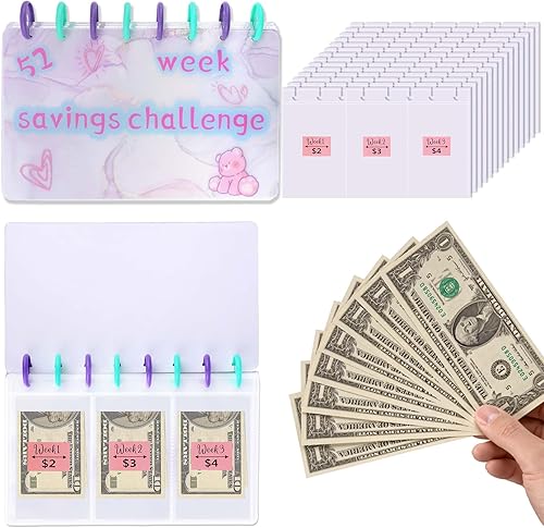 Carpeta de desafío de ahorro de dinero de 52 semanas con sobres, carpeta de presupuesto de almacenamiento, libro de presupuesto, caja de desafío de