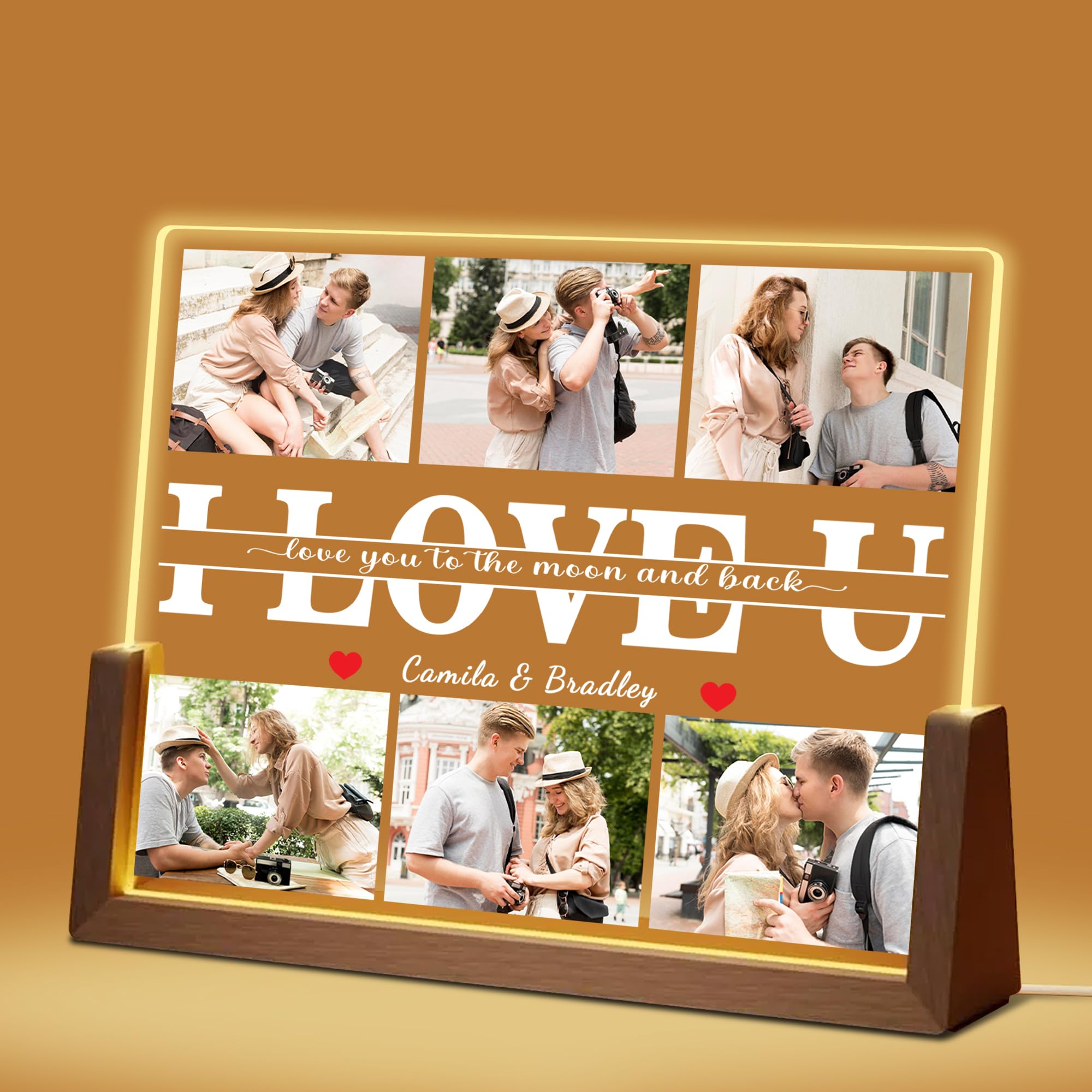 Ship Next Day, Personalized Valentines Day Birthday Gifts for Boyfriend Girlfriend Husband Wife, Custom I LOVE U Acrylic Plaque Picture Frame, Customized Christmas Anniversary Unique Gifts for Couple