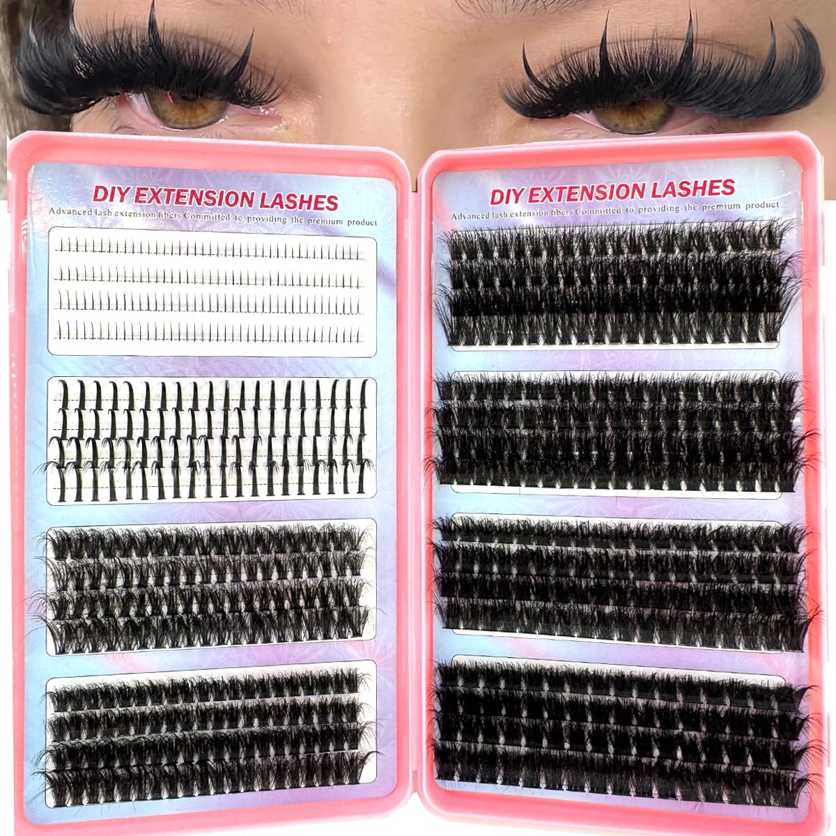 Spikes Lashes & Bottom Lashes Mix Clusters Extension Individual Lashes Cluster DIY Manga Volume Eyelash Clusters Fairy Eyelashes (32rows-jiemaoding-DD Curl)
