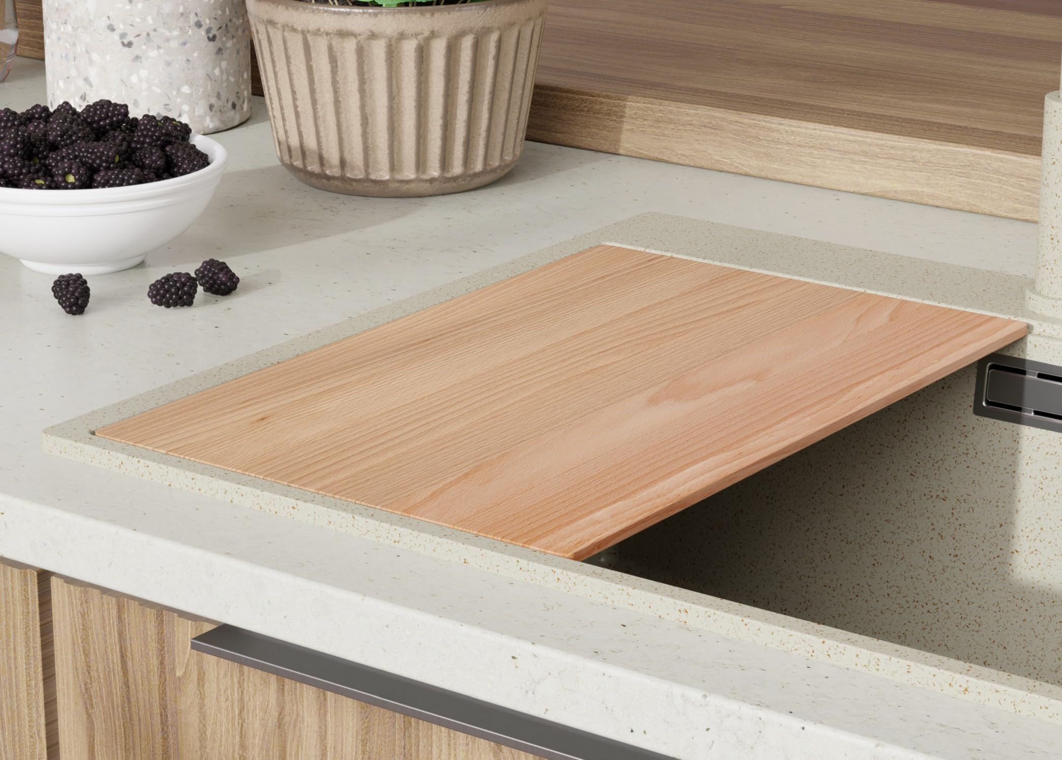 PRIMAGRAN Lavandino da Cucina Beige - Oslo Top, 58x50cm | Lavello in Granito a 1 Vasca + Rubinetto 40x20cm + Zuberhor-Set, Lavabo da Cucina Incasso al Mobile 60cm (S378)