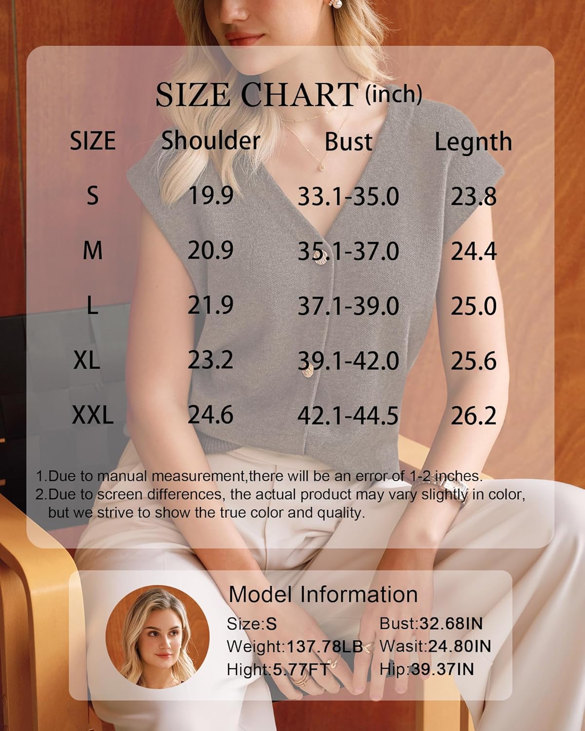 Arach&Cloz Women's Wool Blend Sweater Vest V Neck Button Down Cardigan Business Casual Tops 2026 - Image 5