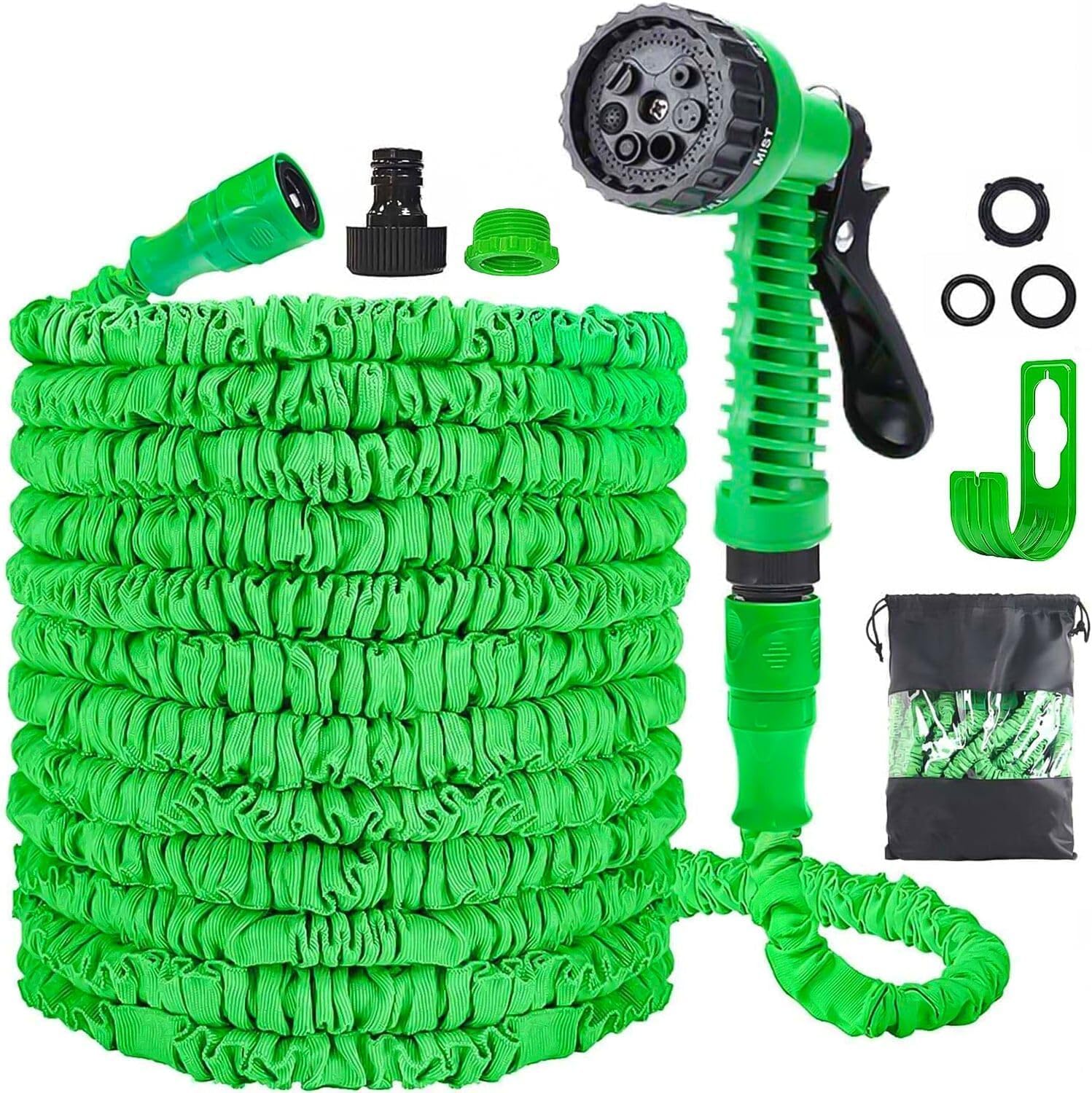Niboameu Green-50Ft Expandable Garden Hose Pipe 15M 50Ft, Hosepipes For Garden Flexible Garden Hose With 7 Function Spray Gun,Extendable Water Hose Retractable Magic Hose Pipe For Gardening Car Washing (Green-50Ft)