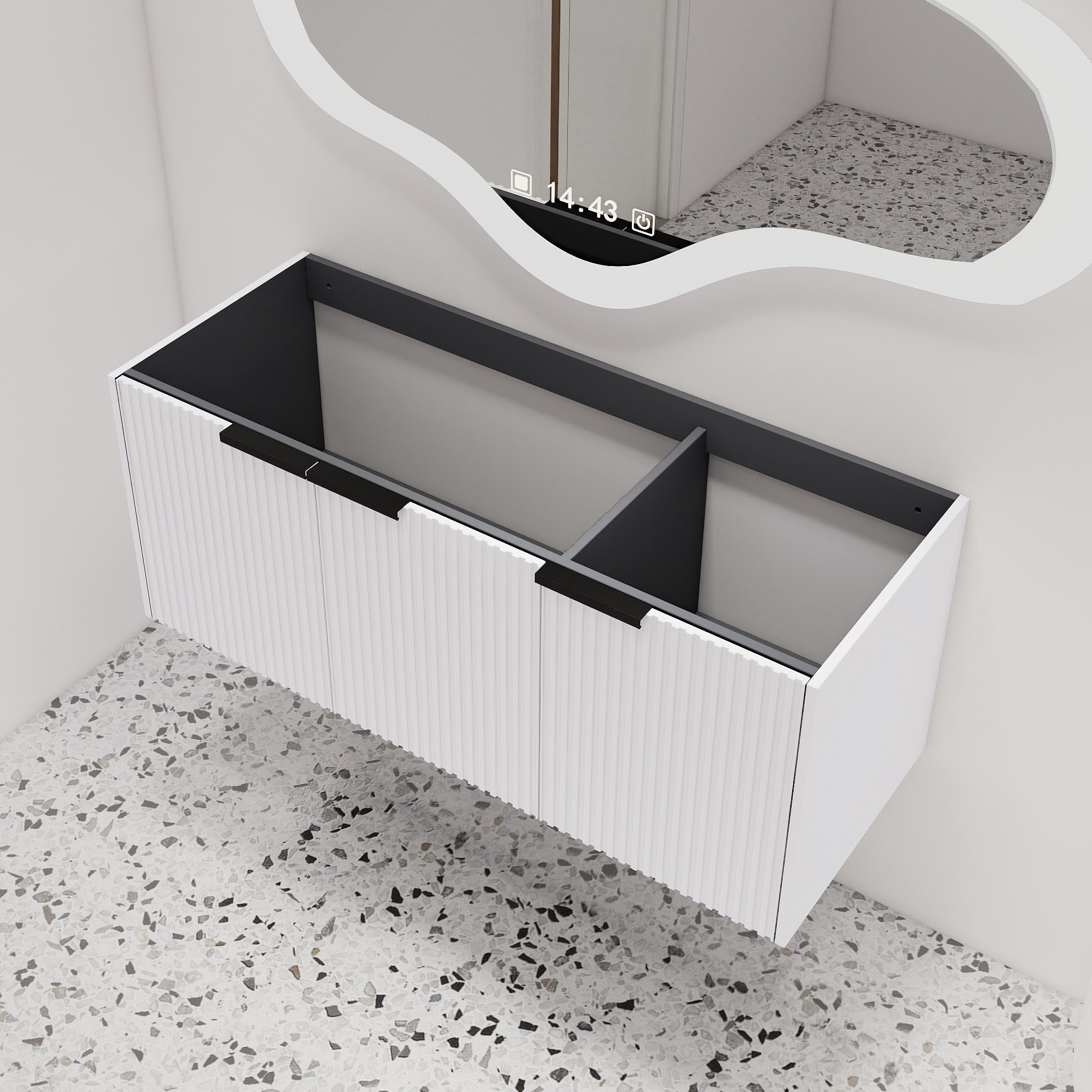 Malwee 48" Floating Bathroom Vanity Without Sink, 48 inch Wall Mounted Bathroom Cabinet, Modern White Cabinet with 3 Soft Close Doors, Basin not