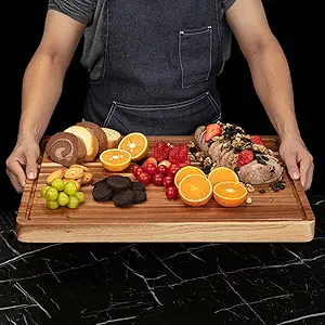 GarveeHome 20x15 Large Acacia Wood Cutting Board, 1.5" Thick Butcher Block Cutting Board with Deep Juice Groove, Chopping Board with Side Handles for Meat, Vegetables and Fruit