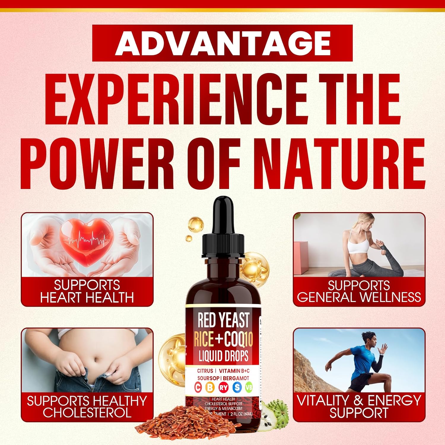 Red Yeast Rice with Coq10 Liquid Drops, Red Rice Yeast for Cholesterol, with Citrus Bergamot, Immune & Heart Support - 120ML (3)