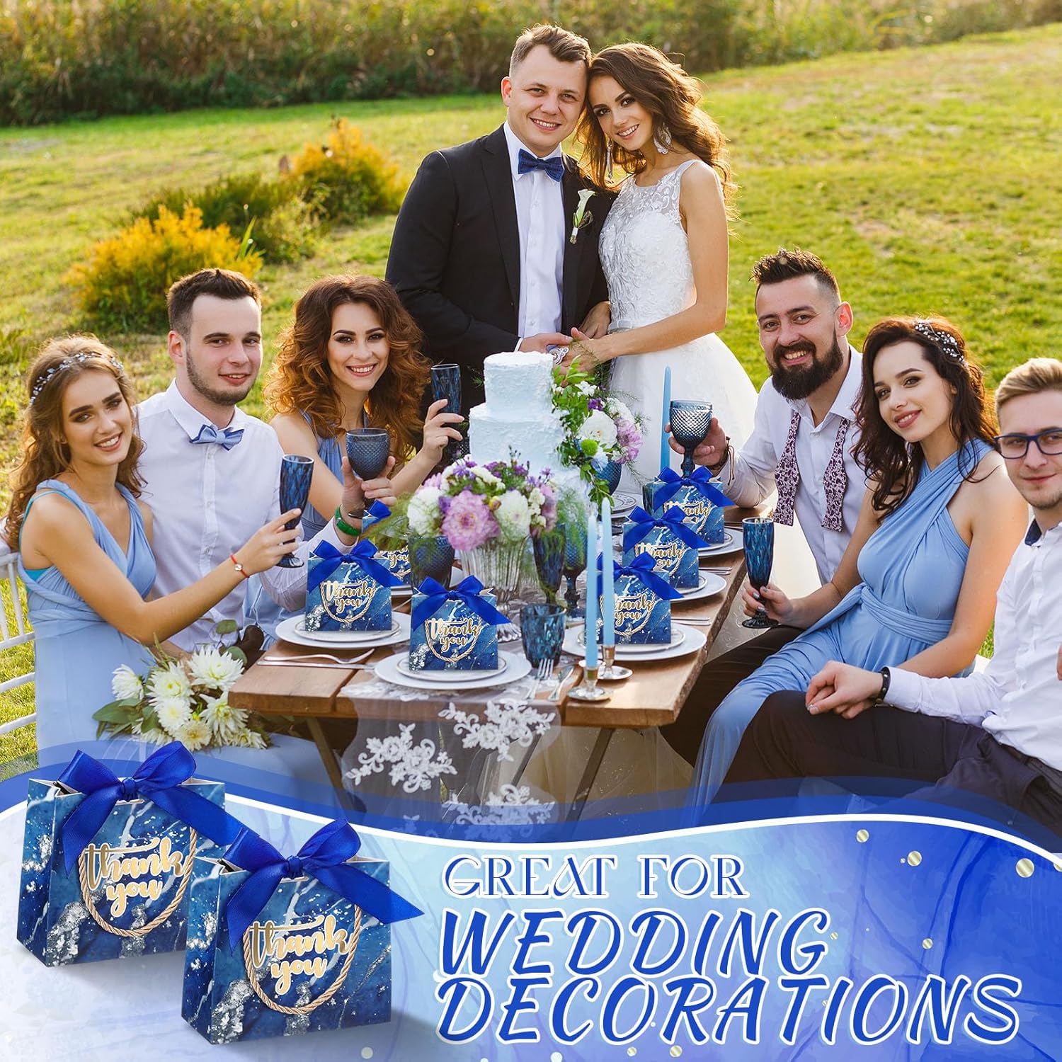 AmazingSpark 40 Pack Small Thank You Gift Bags with Handles 5.5 x 2.4 x 4.7 Inches Mini Gift Bags Bulk with Bow Ribbon Paper Marble for Party Favor Valentine's Day Wedding Bridal Shower(Royal Blue) - Image 4