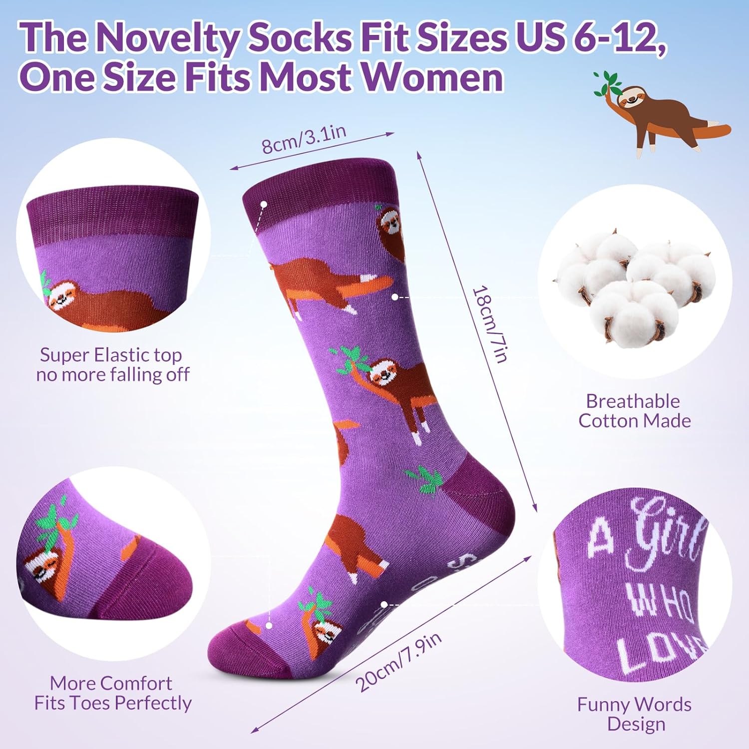 2 Pack Sloth Gifts Set Skinny Tumbler 20 oz Travel Coffee Mug Novelty Socks Cute Animals Socks, Christmas Birthday Gifts for Sloth Themed Party Favors - Image 4