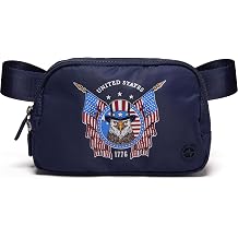 Pander 1L Printed Belt Bag for Women, Nylon Crossbody with Adjustable Strap, 2-Way Zipper, 3 Inner Mesh Pockets, Red Blue White Graphic Style, Navy Flag