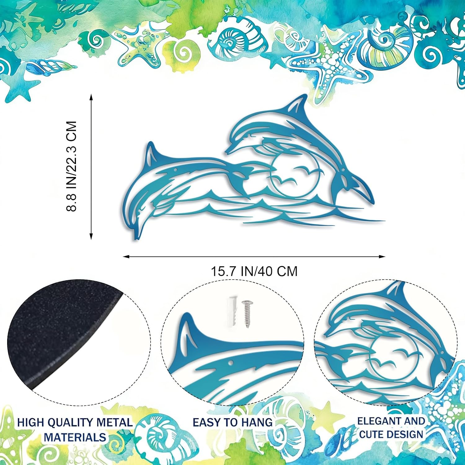 Dolphin Metal Wall Decor – Nautical Wall Sculpture for Bathroom and Home