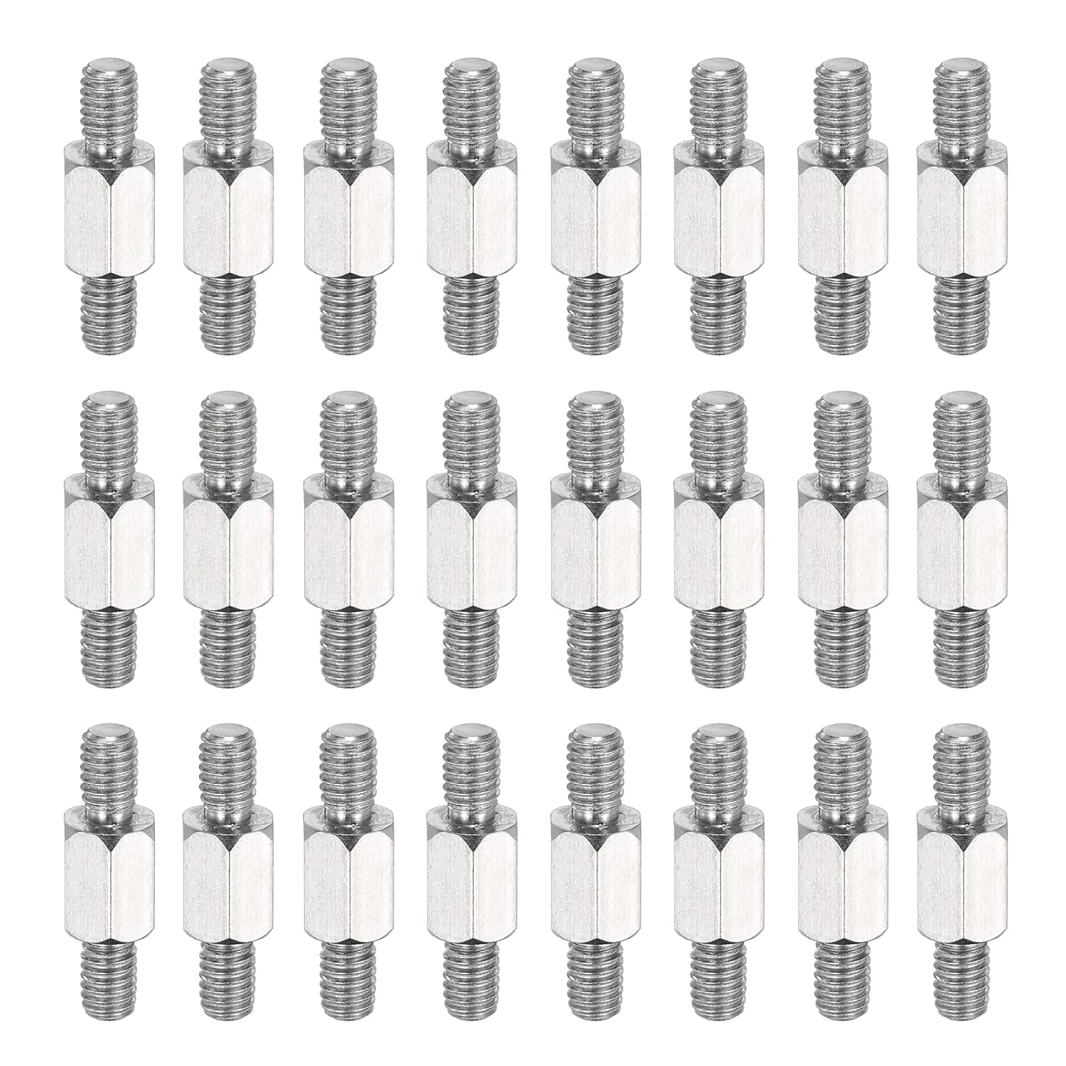 MECCANIXITY 24 Pcs Stainless Steel Double Ended Stud Nut, M6x7+50+7mm Male to Male Double End Threaded Stud for Hex Head Double End Studs Rods Right Left Hand Thread Screws