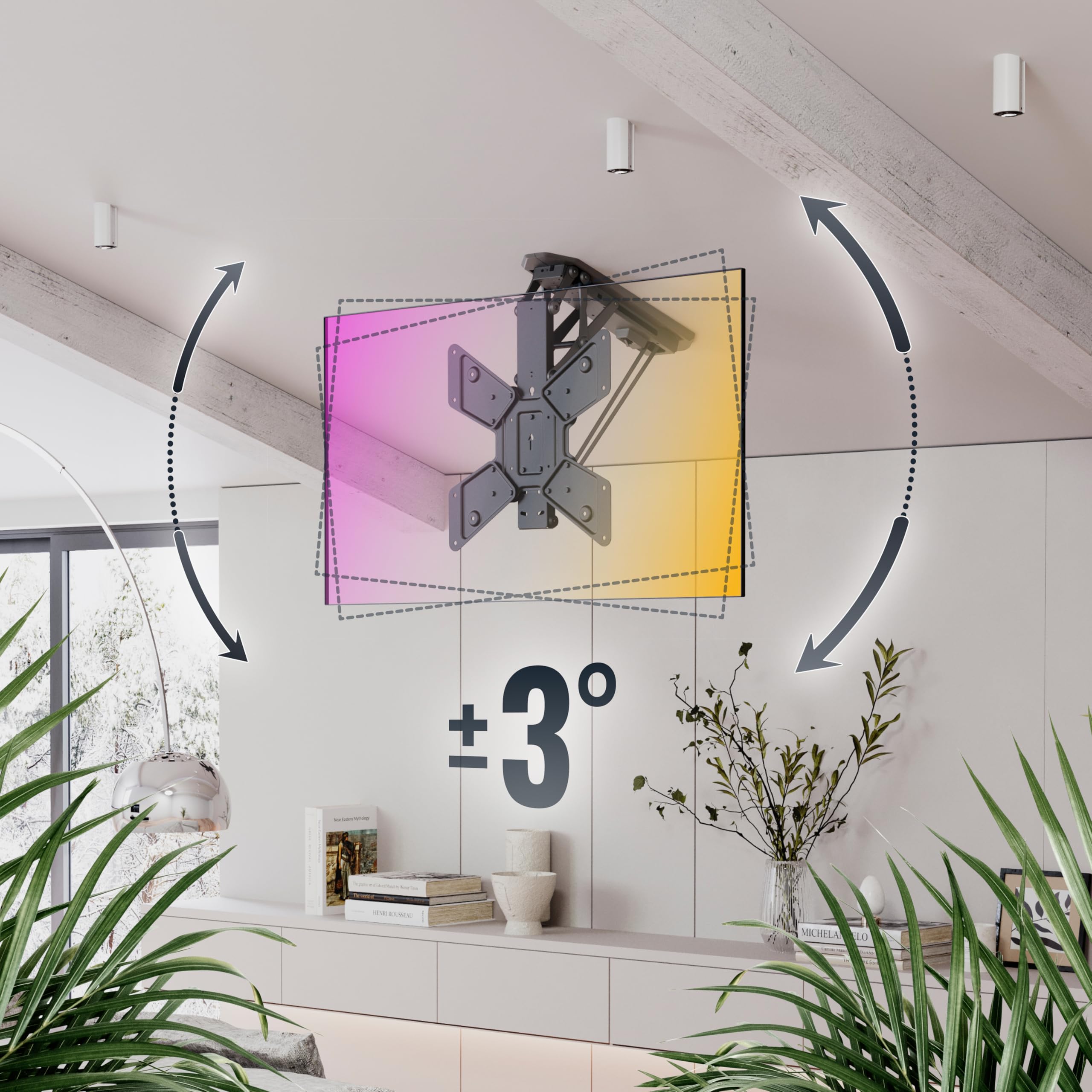 RICOO SE0544 Supporto TV da soffitto Staffa TV 32-55 pollici per 32 40 42 43 48 50 55 pollici pieghevole fino a 30 kg max VESA 400x400