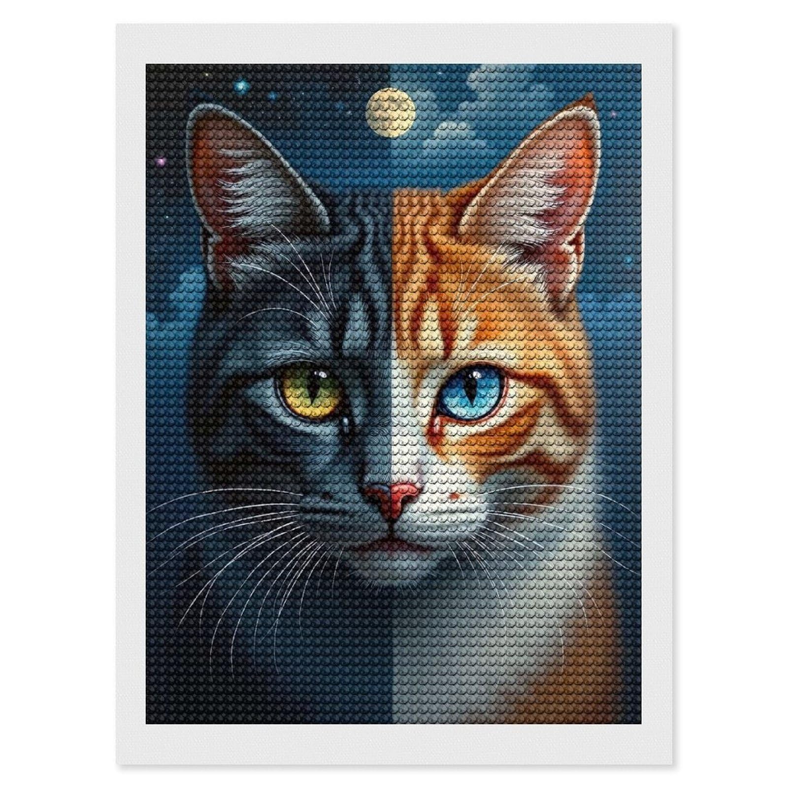 Junmoney Cosmic Cats Round Drill Diamond Painting 12"x16", for Adults, Creative Leisure Activity, Office Decor, Holiday Gift Idea