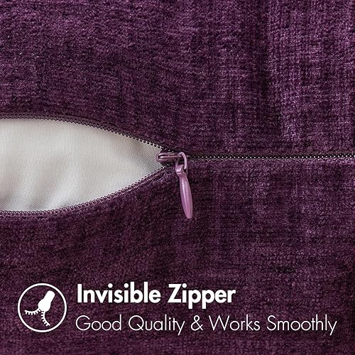Miniatura 3 de MIULEE - Paquete de 2 fundas de cojín de felpilla suave, de 18 x 18 pulgadas, color morado ciruela, para sofá y sala de estar, teñidas en color liso