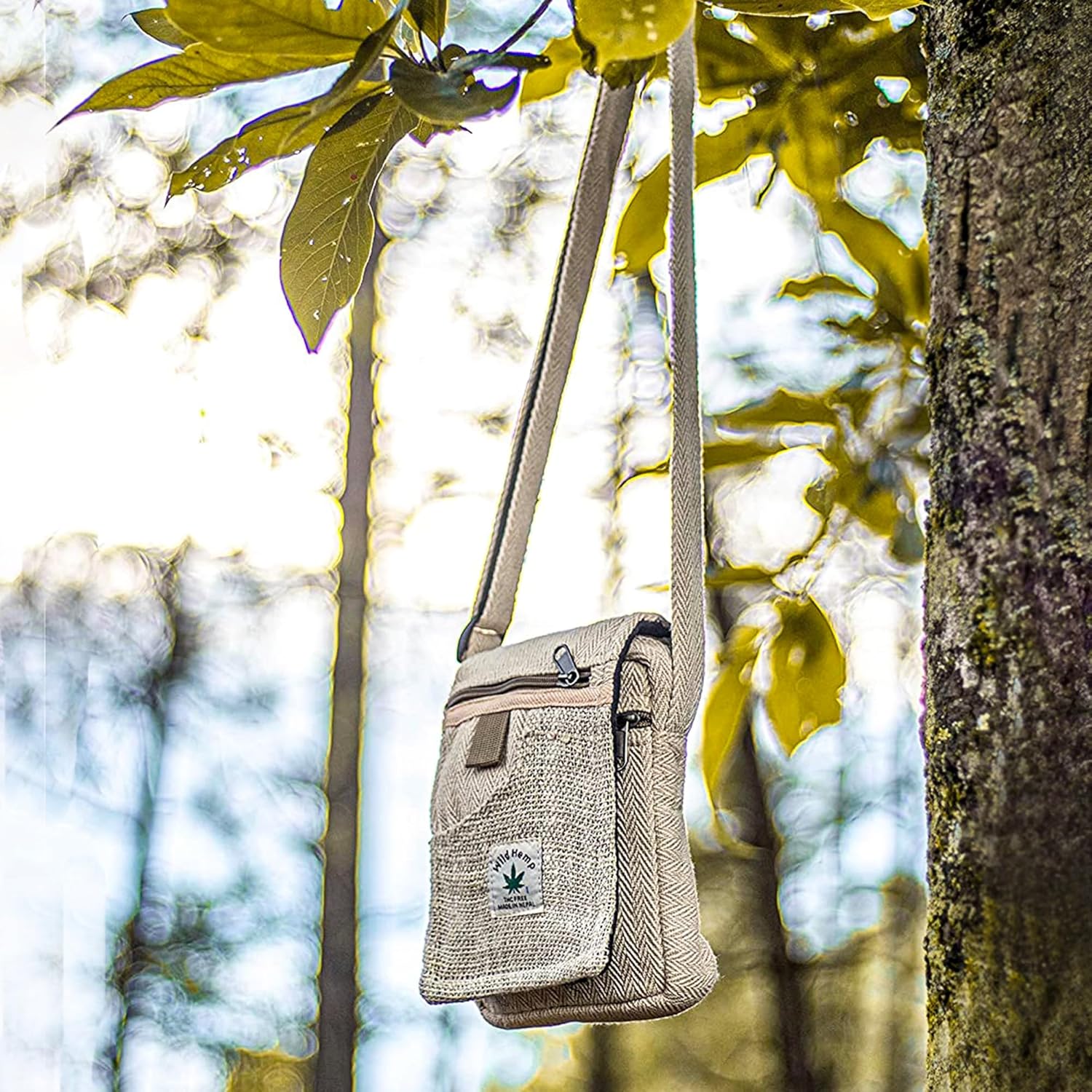 Hemp Crossbody Travel Bag- Unisex School Tote for Men & Women - Lightweight, Cotton Sling Bags, Zipper Closure, Adjustable Strap - Handmade in Nepal - Image 4