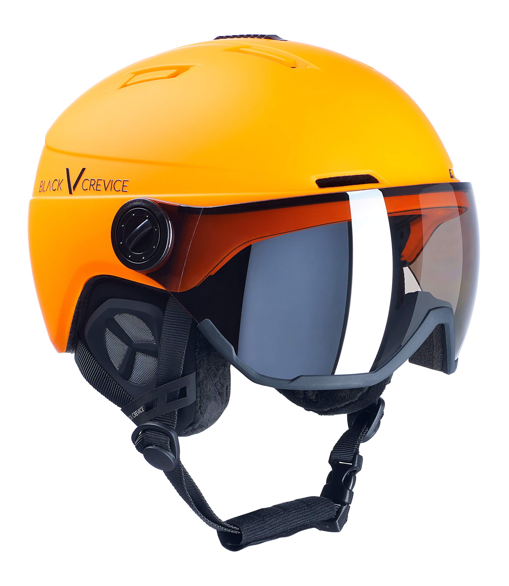 Black Crevice Kask narciarski Calgary I kask narciarski z wizjerem w stylu pilotki, dla mężczyzn i kobiet, kask narciarski z poliwęglanu, oddychający kask narciarski, regulowany rozmiar