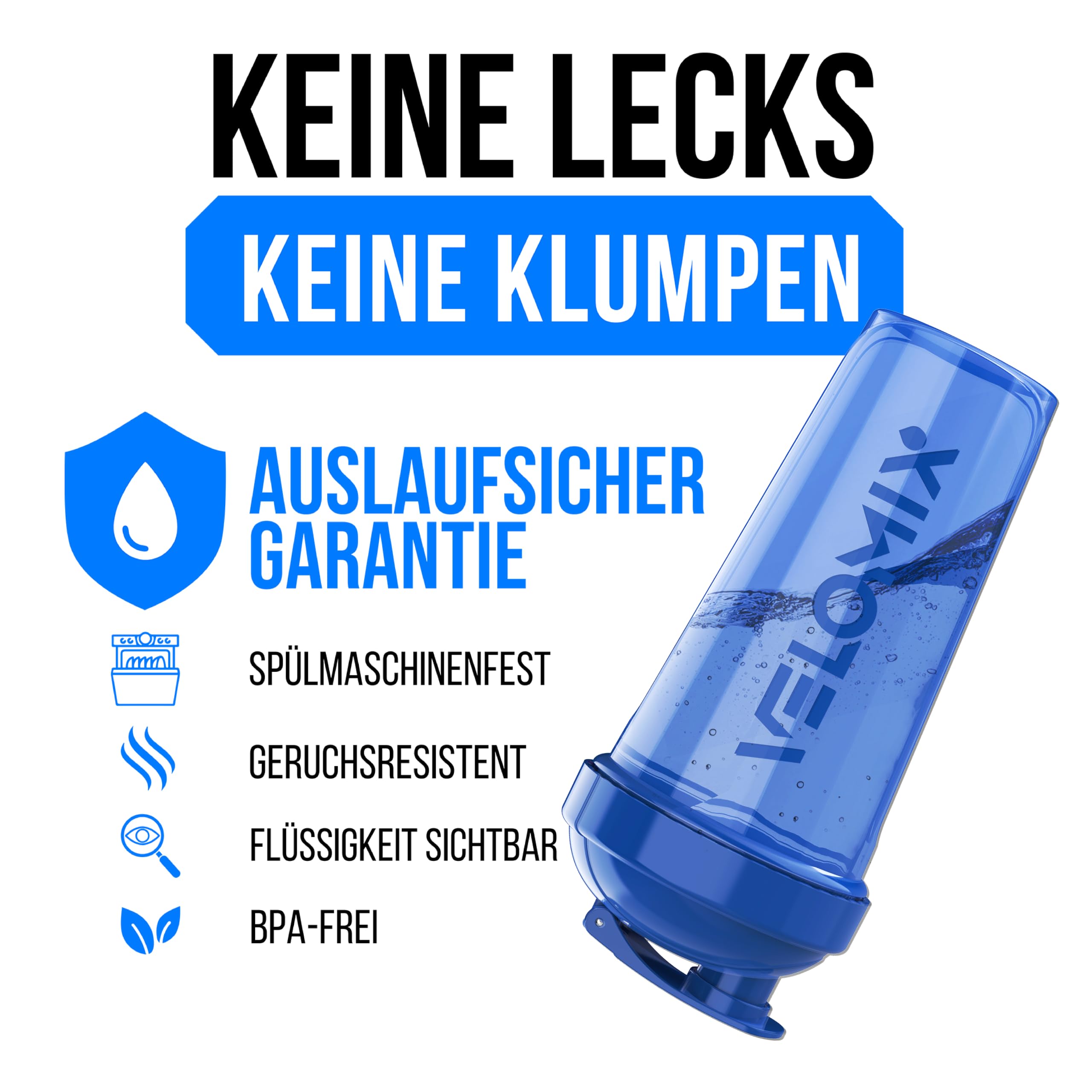 VELOMIX Protein-Shaker-Flasche für Proteinmischungen, 6 x Drahtbesen, auslaufsichere Shaker-Becher für Protein-Shakes, Protein-Shaker-Flaschenpack, Protein-Shaker-Becher (Elemental Mix), 6 Stück