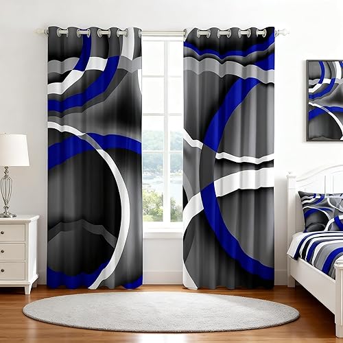 Miniatura 58 de Cortinas cuadradas grises, negras, rojas, blancas, con cuadrícula geométrica para niños, niñas, adolescentes, cortinas de tratamiento de ventanas