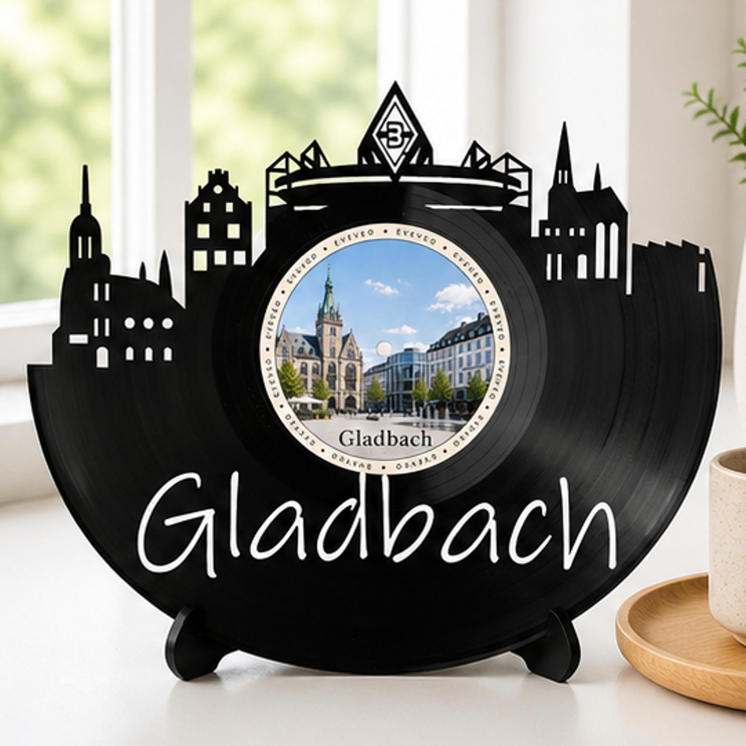 EVEVO Gladbach D0027 - Decorazione da parete in vinile, motivo skyline di Mönchengladbach, regalo per gli appassionati di calcio, per gli amanti del calcio