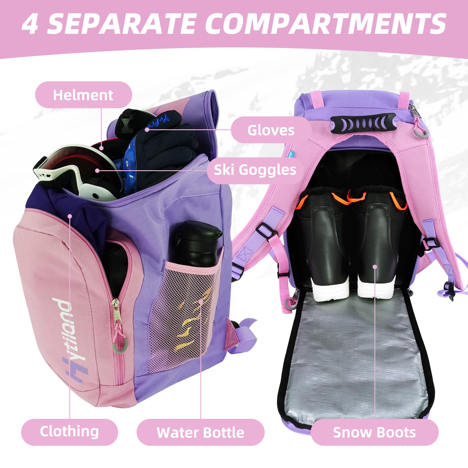 Bolsa para Botas de esquí, Mochila de Viaje para Botas de esquí y Snowboard de 35 L, Bolsa de Botas de esquí y Snowboard para Botas de esquí, Casco de esquí, Gafas y Trajes de Nieve para