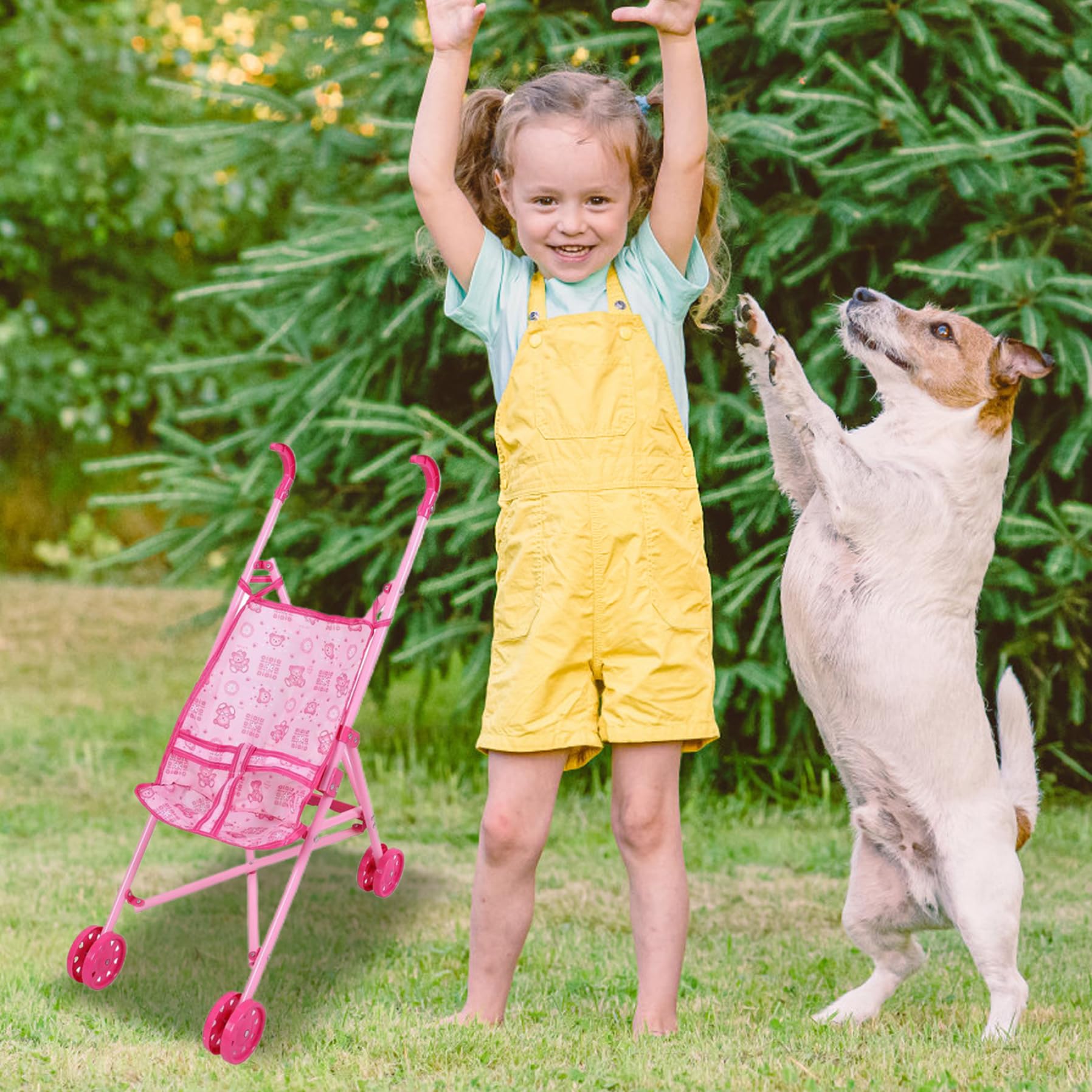Poussette Poupée Pliable – Cadre Fer, Tissu Oxford, Ceinture T, Roues Doubles – Dès 1 An