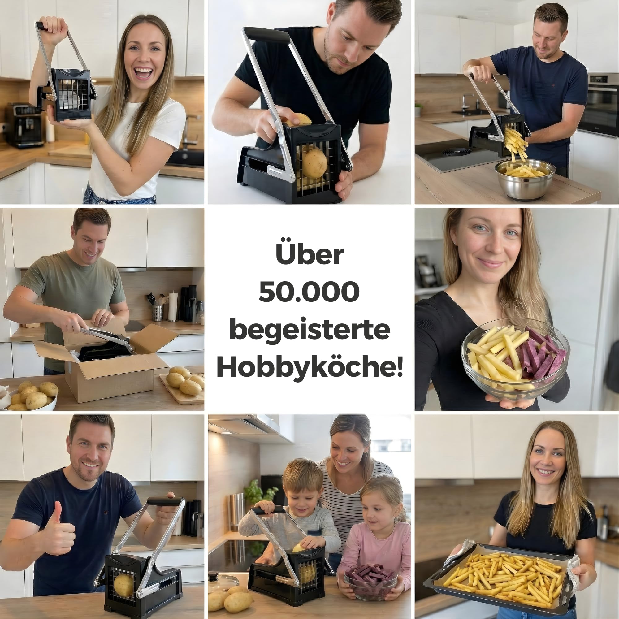 Thiru Premium Pommesschneider mit starker Schneidkraft - Note "sehr gut" - 100 Tage testen - Kartoffelschneider & Gemüseschneider für Pommes, Süßkartoffeln & Obst - mit 2 Edelstahlklingen & Saugfuß