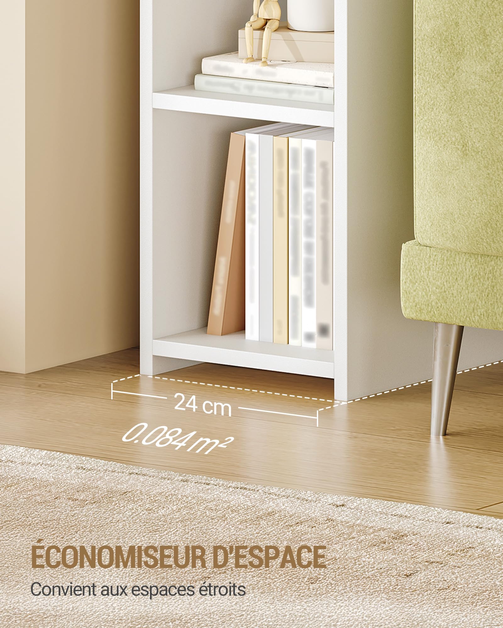 Lot De 2 Tables De Chevet Étroites Avec 3 Étagères Et Poches Tissu - Blanc - Hzuaneri