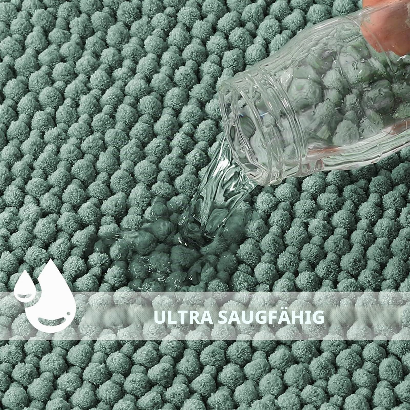 LINGKY Badematte rutschfest 50x120 cm Chenille Badezimmerteppich Saugfähige Badteppich Waschbar Badvorleger Bad Teppich Badezimmer Duschvorleger Badematte Aqua