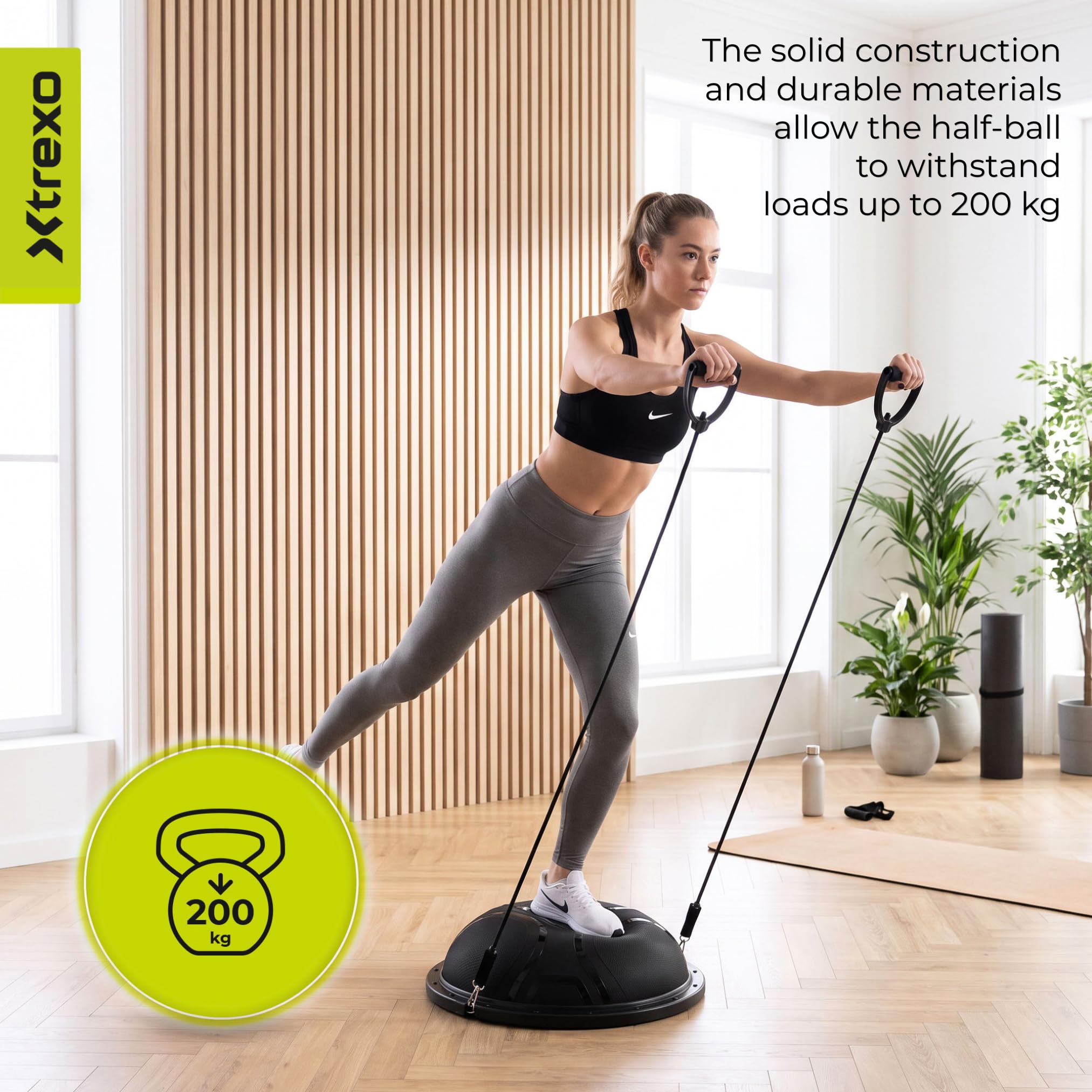 Piłka gimnastyczna 60 cm z taśmami fitness – trener równowagi dla Core, stabilności i treningu siłowego | czarna