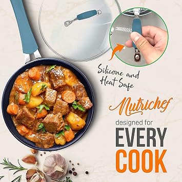 NutriChef NCCW11BL Antihaft-Kochgeschirr Excilon Home Kitchen Ware Töpfe & Pfannenset mit Topf, Bratpfannen, Kochtöpfen, Deckeln, Utensilien PTFE / PFOA / PFOS frei, 11 Stück, Blau