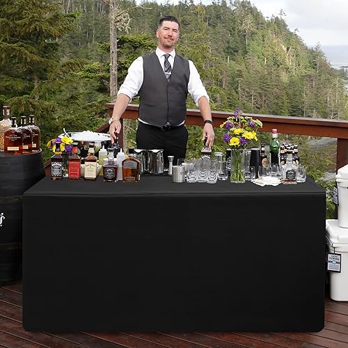 Miniatura 5 de HolidayIdeas Paquete de 2 manteles rectangulares ajustables de 72 x 30 pulgadas, manteles texturizados de lino negro para mesas de 6 pies, manteles