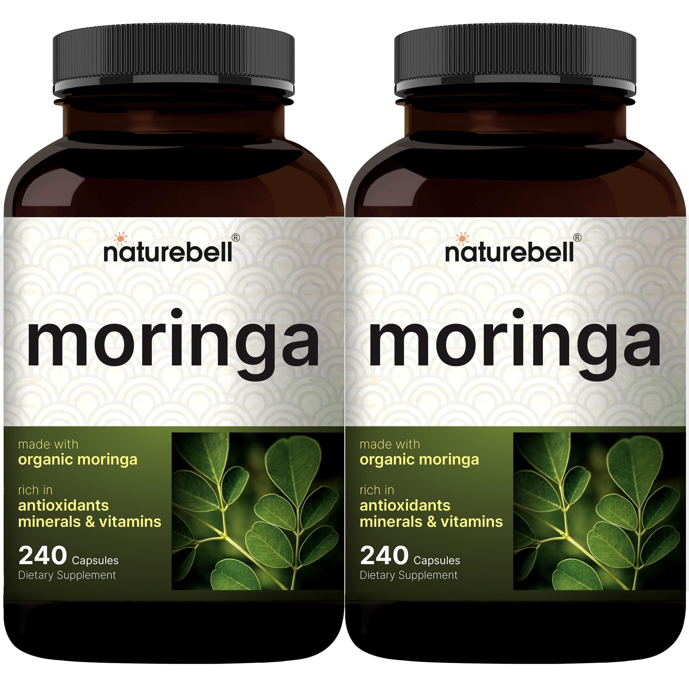 NatureBell Pure Moringa Capsules 8,000mg Per Serving (2 Pack) | Made with Moringa Powder Organic, 480 Capsules – Green Superfood, Skin Health, & Immune Support – Non-GMO, Gluten Free, 8 Month Supply