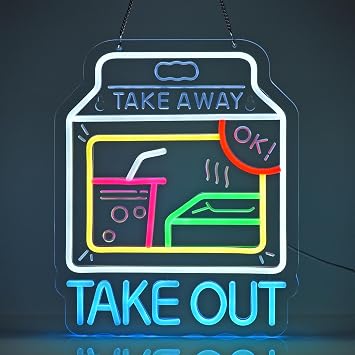 CNBEYOUNG Take Out Neon Sign,Food To Go Shop Wall Decor LED Light Sign | Neon Lights Hanging Wall Art Decoration for Restaturant Shop Bar Market Cafe Home Decor, USB Powered Dimmable,14.9612.2in