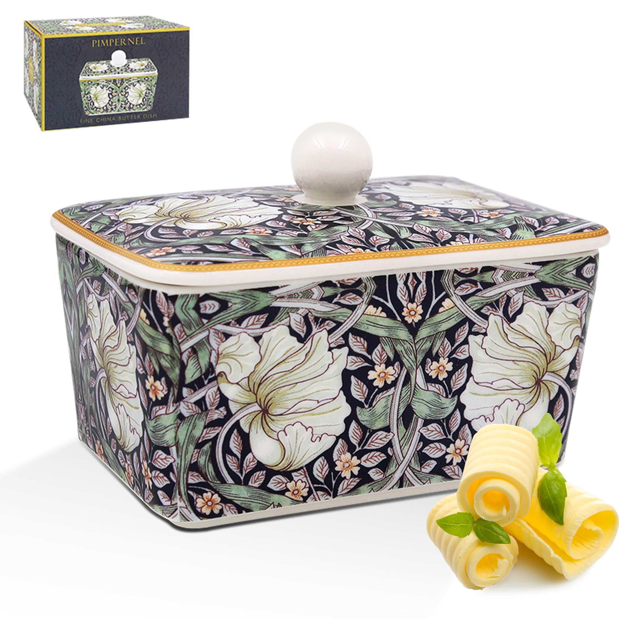 The Leonardo Collection William Morris Pimpernel Butter Dishes for Kitchen & Home | Dishwasher Safe Butter Dish with Lid for Keep Butter Fresh | Durable BPA-Free Butterdish for Butter Storage