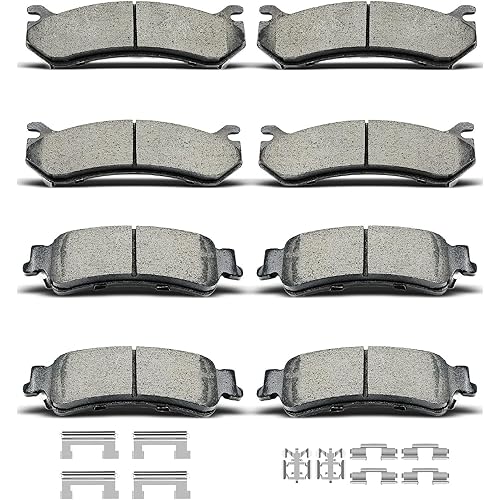 8pcs Ceramic Front Rear Brake Pads With Clips Fit For 1999-2006 for Chevrolet Silverado 1500,2003-2005 for Astro,2000-2001 for Tahoe,2003-2005 for Gmc Safari,1999-2006 for Sierra 1500,2000-2001 Yukon
