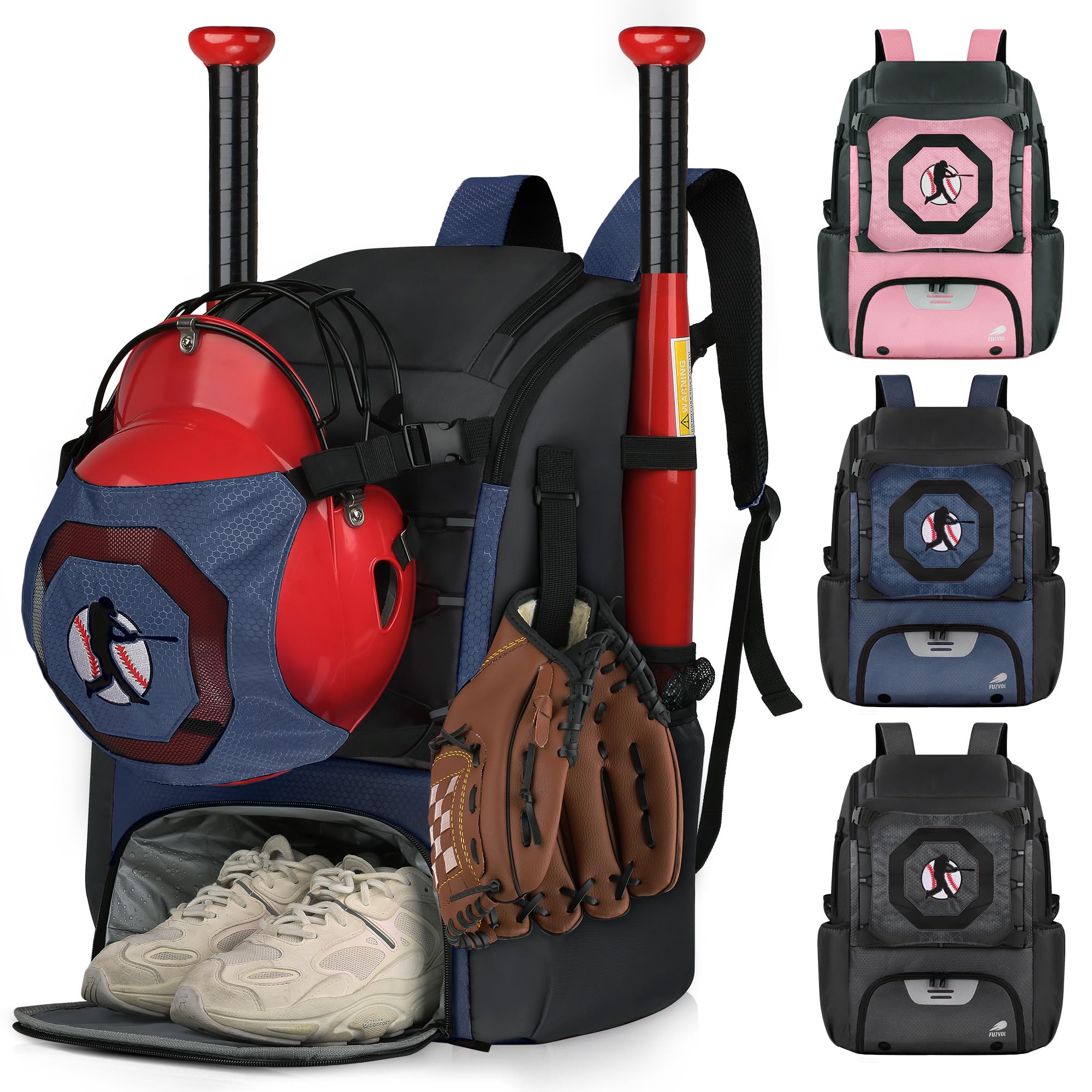 FUZVOL Baseball Backpack Softball Bat Bag for Youth Adults Baseball T-Ball Equipment Bag with Shoes Compartment